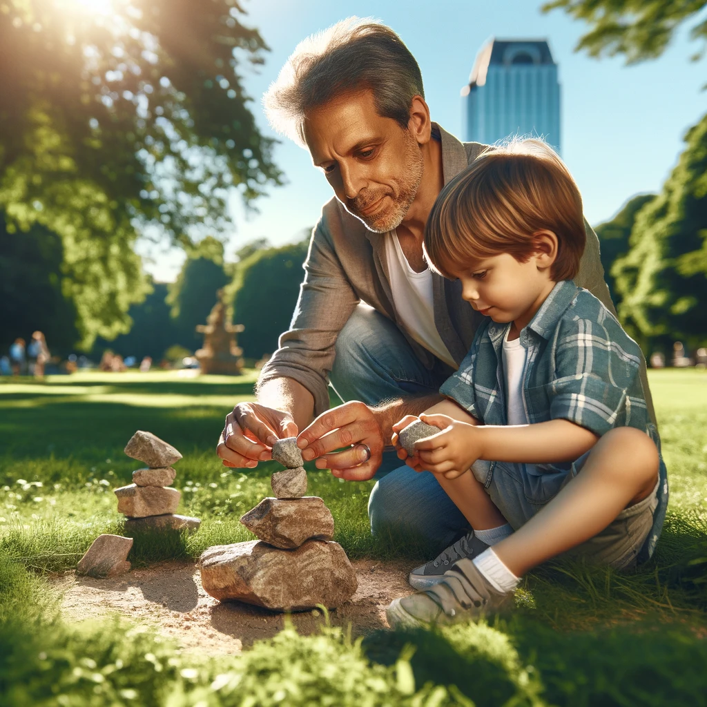 Rock sculpture with Dad